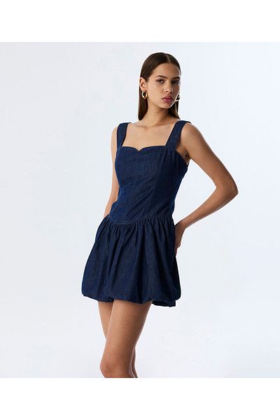 Twist Square Neck Jean Dress
