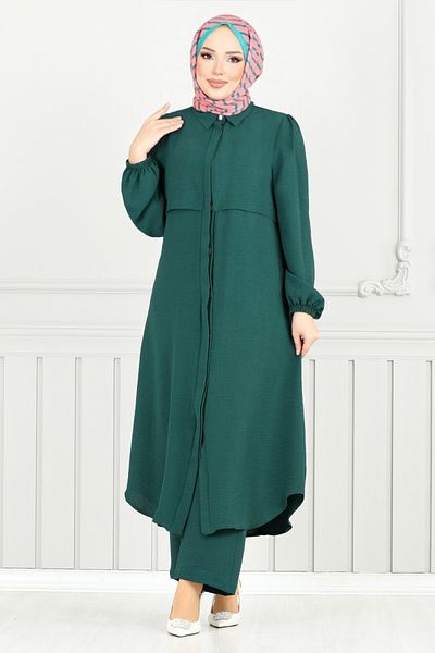 ModaMerve Hidden Button Hijab Suit 2666Sl890-M Petrol