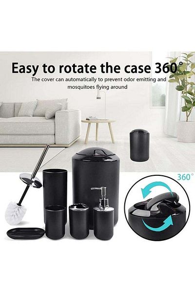 COOYA 6-piece bathroom toiletries set, fully functional, durable plastic, black