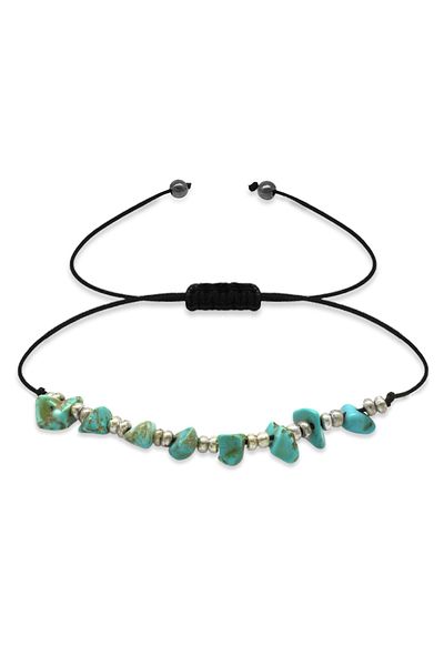 Tesbihane Macrame Braided Basic Model Turquoise Natural Stone Women's Bracelet