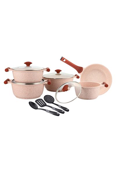 Prestige Essentials Granite 7 Piece Non-Stick Cast Aluminium Cookware sets - Pink
