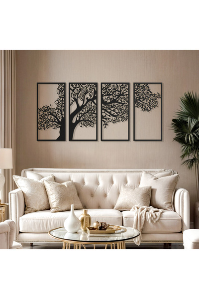 Wall Art İstanbul Ağaç Motifli 4 Kul Metal İslami Duvar Tablo Seti - Felak Na...