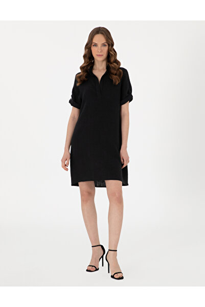 Pierre Cardin Μαύρο Φόρεμα από Λινό Κοντό Ύφασμα Κανονικής Εφαρμογής 50309345...