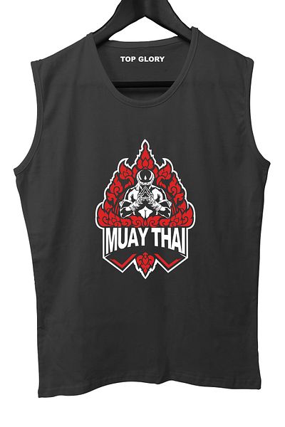 TOP GLORY تي شيرت رياضي بدون أكمام مطبوع عليه Muay Thai، قميص رياضي للياقة البدنية