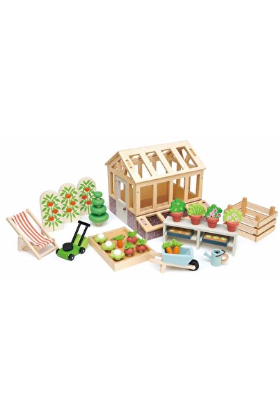 Tender Leaf Toys Sera cu gradina set, din lemn premium - Greenhouse and Garde...