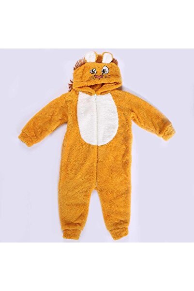 bebegen Unisex Polar Sarı Kapşonlu Aslanlı Peluş Welsoft Tulum