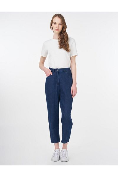 KYR Navy Blue Detailed Denim Trousers Carrot Cut