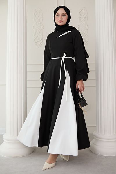 InStyle Διπλό Χρώμα Μαύρο Φόρεμα με Σχισμή