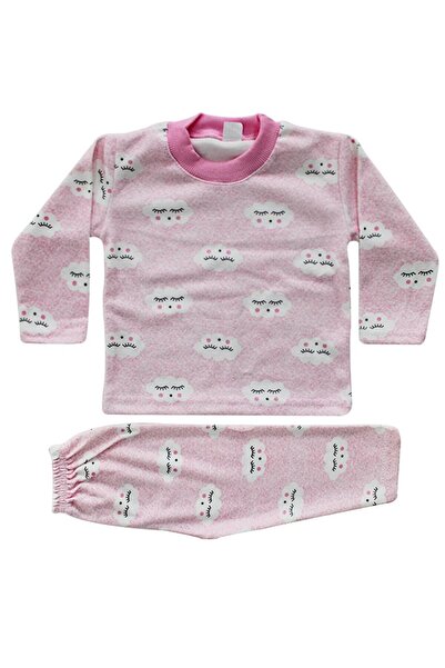 bebegen Kız Bebek Bulut Desenli Alt Üst Pembe 2'li Pijama Takım