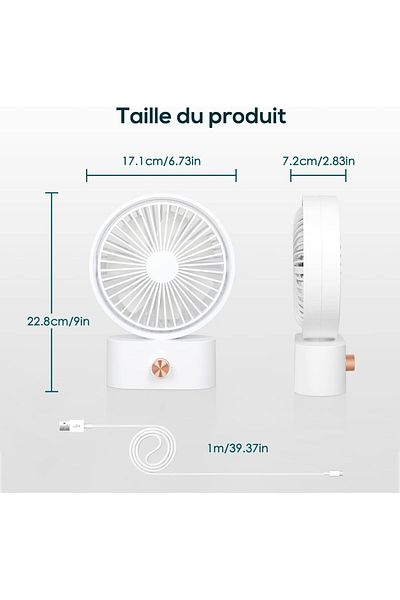 Ainseala battery desk fan, ABS, white, 2000 mAh, 3.5 W, 17.1 x 22.8 x 7.2 cm