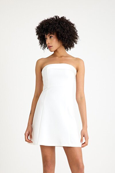 SpringStore Ekru Straplez Kısa Abiye Elbise