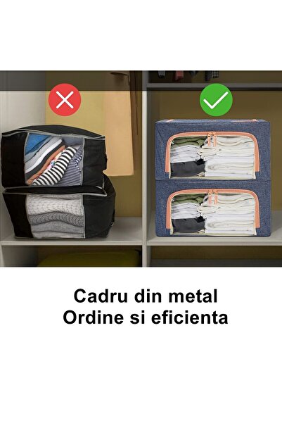 Flippy Foldable Storage Box with Zipper, 66 L, 50x40x33 cm, Navy Blue, Metal Frame, Plastic Base, Tw