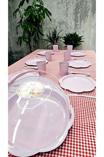 STAY Pink Daisy Picnic Set 32 Pieces 6-Person Camping Barbecue Party Set Cake Dish