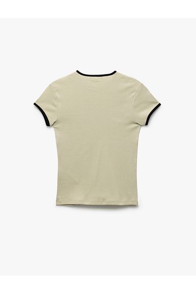Koton Cotton Contrast Detailed Short Sleeve Crew Neck T-Shirt