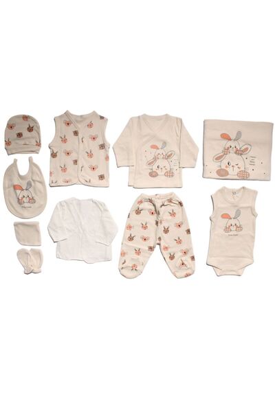 bebegen Beige Rabbit Patterned 10 Piece Unisex Hospital Exit Set