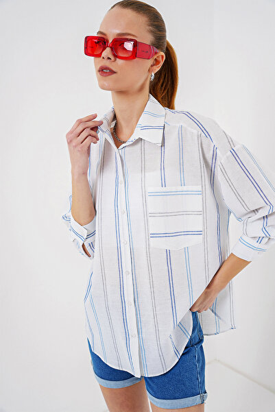 Bigdart Women's Striped Oversize Shirt 20278 - White