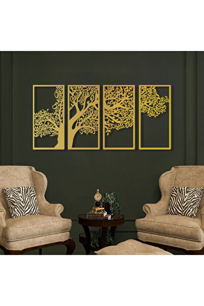 Wall Art İstanbul Ağaç Motifli 4 Kul Metal İslami Duvar Tablo Seti - Felak Nas İhlas Kafirun Sureleri - WAM229