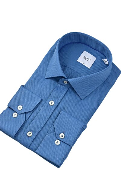 KAMER Чоловіча класична сорочка з довгими рукавами та стільниковою фактурою 3718 BGL-ST04397
