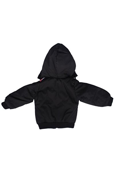 Genel Markalar Erkek Çocuk Siyah Renkli Çizgili Ultimate Yazılı Kapşonlu Şisme Mont