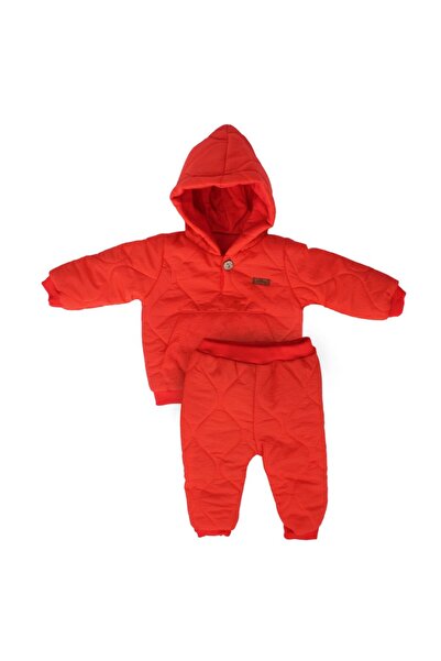 bebegen Unisex Kırmızı Kapitoneli Kapşonlu 2'li Takım