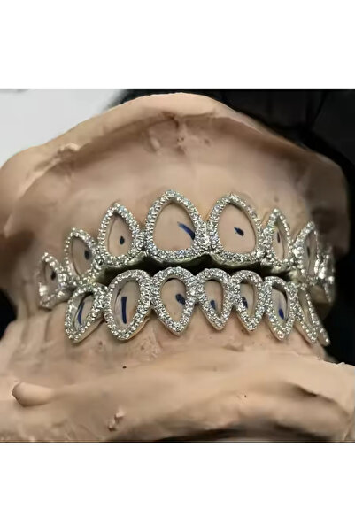 La Saade Y2k Hip Hop Diş Grillz Hollow Su Damlası Alt ve Üst İkili Full Taşlı Tooth Gems Diş Taşı Aksesuar