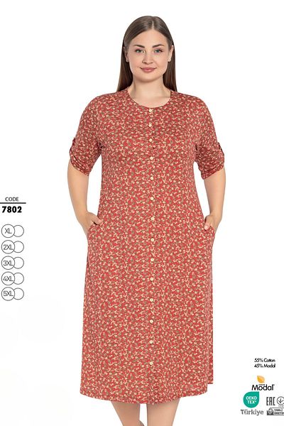 ROMEO LİFE Women's Large Size Cotton Modal Fabric Patterned Summer Dress 7802