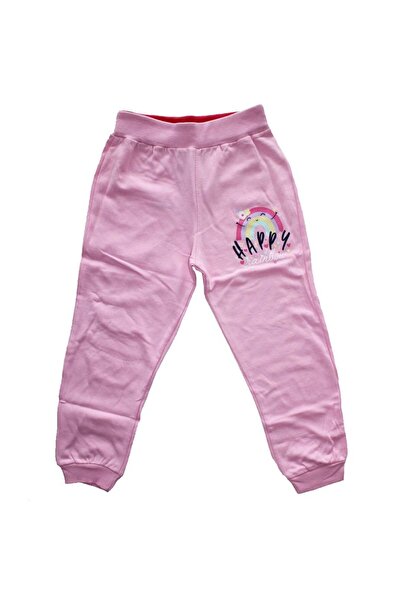 bebegen Girl's Pink Happy Rainbow Printed Single Bottom Tracksuit