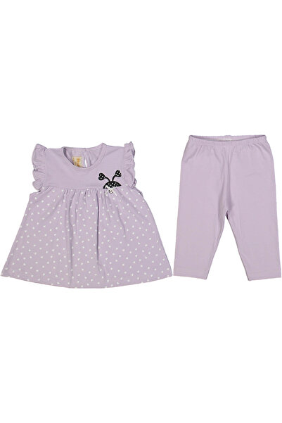 bebegen Kız Bebek Lila Kalpli Desenli Taytlı 2'li Takım