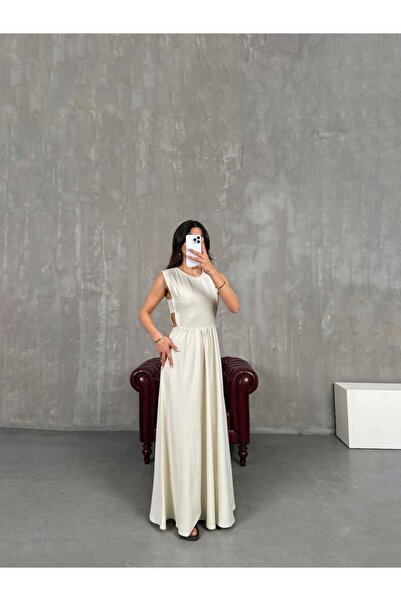 Gaus Taş Yan Dekolteli Keten Elbise Gaus00255