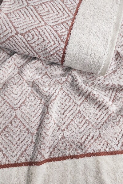 Sevim Geometric Patterned Floor Colorful Bamboo Hand Towel - 50X90 cm - Tile