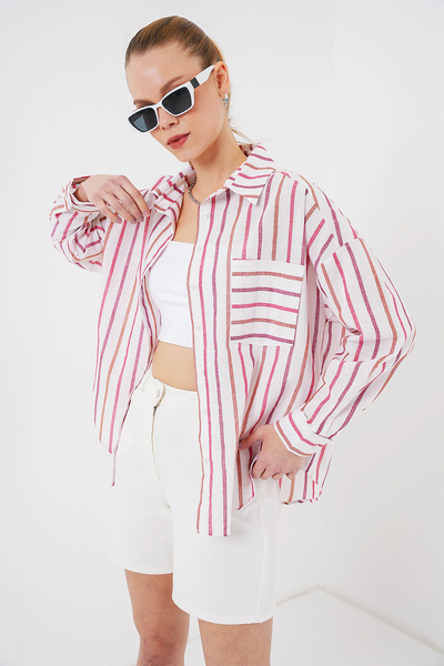 Bigdart Women's Striped Oversize Shirt 20278 - Red