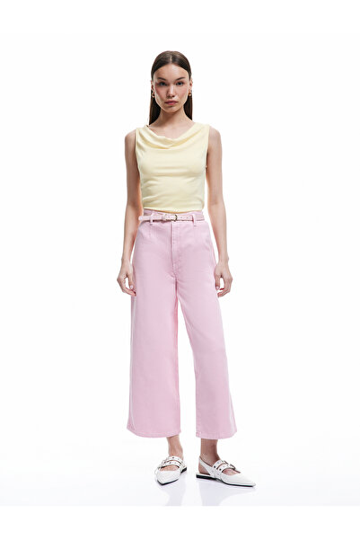 Koton Pantaloni tăiați cu nasturi cu curea lată - Blugi cu picioare largi