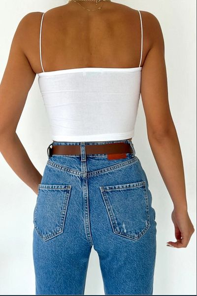 İpeqCollection Bluză bustieră crop alb-negru - Set de două cu bretele de frânghie și căptușeală