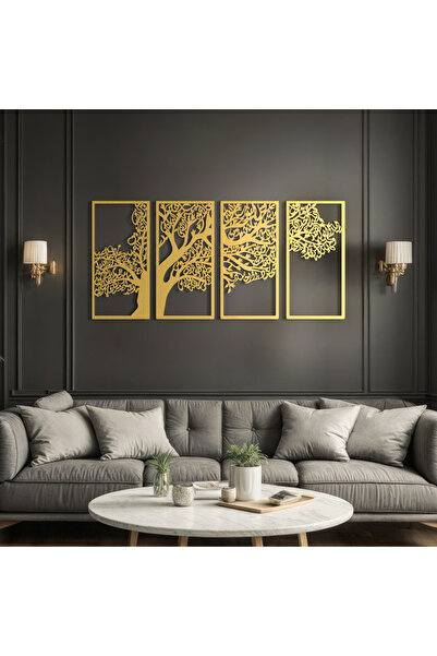 Wall Art İstanbul Ağaç Motifli 4 Kul Metal İslami Duvar Tablo Seti - Felak Nas İhlas Kafirun Sureleri - WAM229