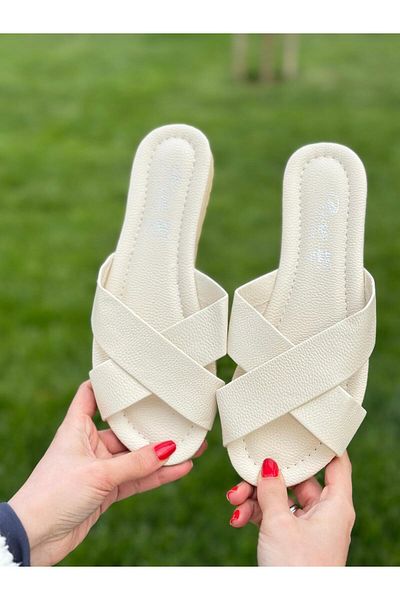 Bold Boutique Women's Cross Detailed House Slippers, Women's Slippers, Outdoor Slippers