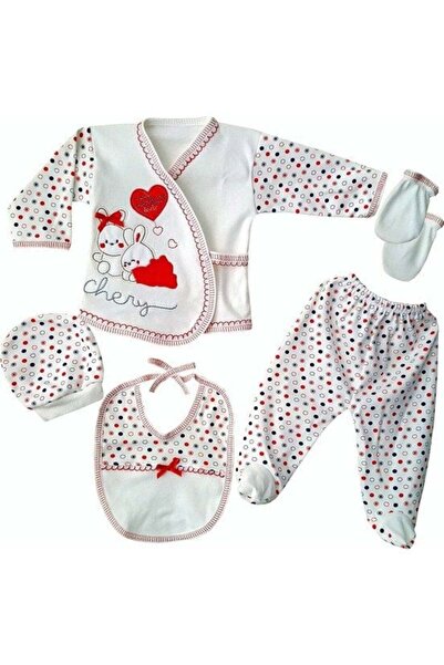 bebegen Chery Kırmızı Kalpli Tavşan 5 Parça Hastane Çıkış Seti