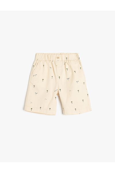 Koton Elastic Waist Cotton Pocket Detailed Palm Patterned Shorts