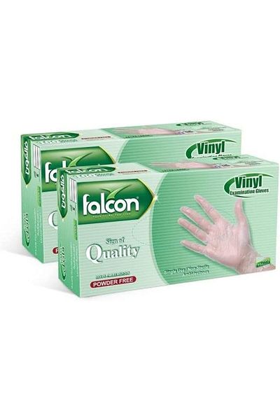 Falcon EZUK Vinyl Gloves - Clear Powder Free Medium (2 Packs x 100 Pieces)