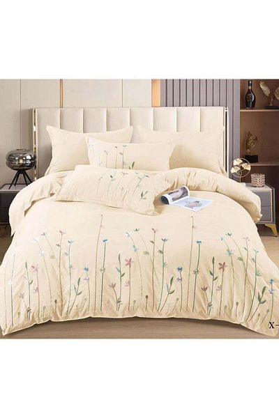 Comfy 6pc Embroidered Premium Quality Pure Cotton King Size Beige Comforter Set 45