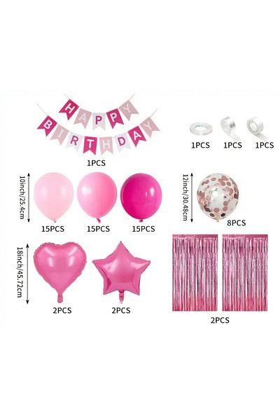 ALYA Σετ γενεθλίων PARTY Heart And Star Foil με μπαλόνια ροζ
