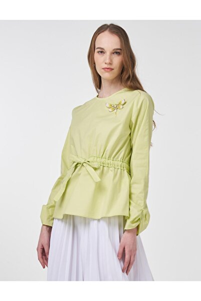 KYR بلوزة قطن برباط على الخصر ليموني