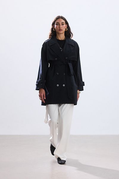 BE BLUE Black Medium Length Classic Trench Coat with Belt
