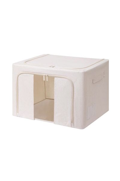 Flippy Storage Box 66 L, With Window and Double Zipper, Textile 50x40x33 cm, Metal Frame, White