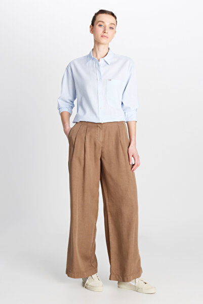 WRANGLER Relaxed Fit Geniş Kesim Yüksek Bel Geniş Paça Yumuşak Dokulu Deve Tü...