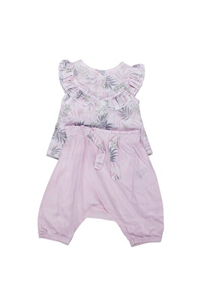 bebegen بنطلون بناتي منقوش بأوراق الشجر باللون الرمادي الوردي - طقم مكون من ق...