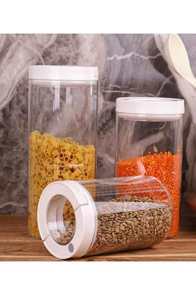 Atbyhome Lengo 3-Pack 1200-1600-2000 ml Sealed Vacuum Borosilicate Glass Food Storage Jar