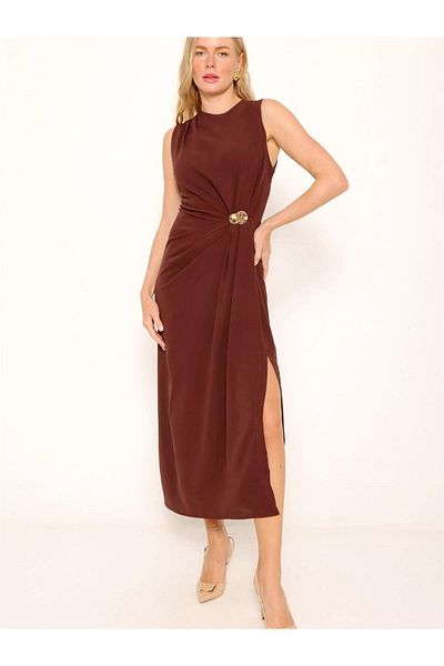 Coral Buckle Dress - Brown Side Buckles