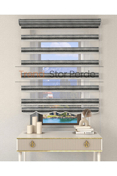 TREND STOR PERDE Siyah Yeşil Geçişli Etek Dilimli Zebra Stor Güneşlik Perde