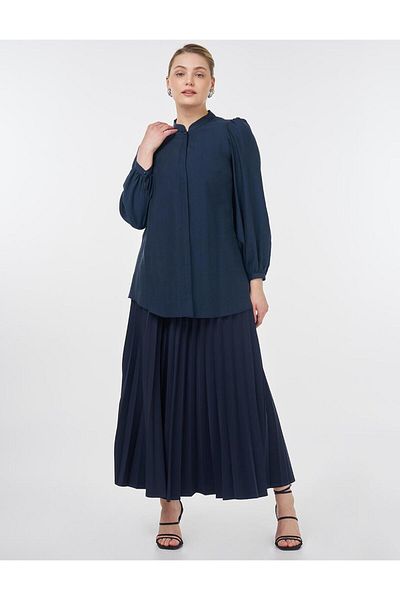 Kayra Δικαστής γιακάς Lyocell Μπλούζα Navy Blue