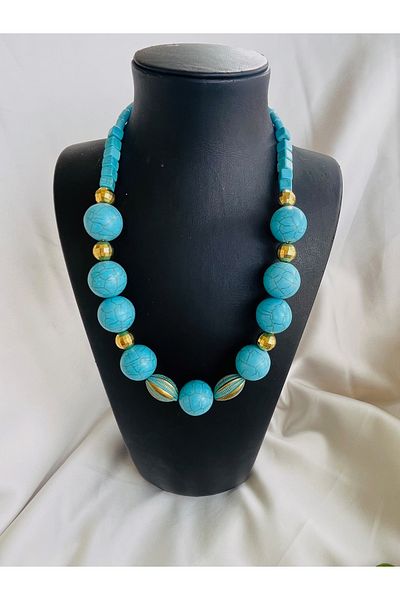 COCOSH TAKI Turquoise Natural Stone Gold Detailed Multi-Design Necklace